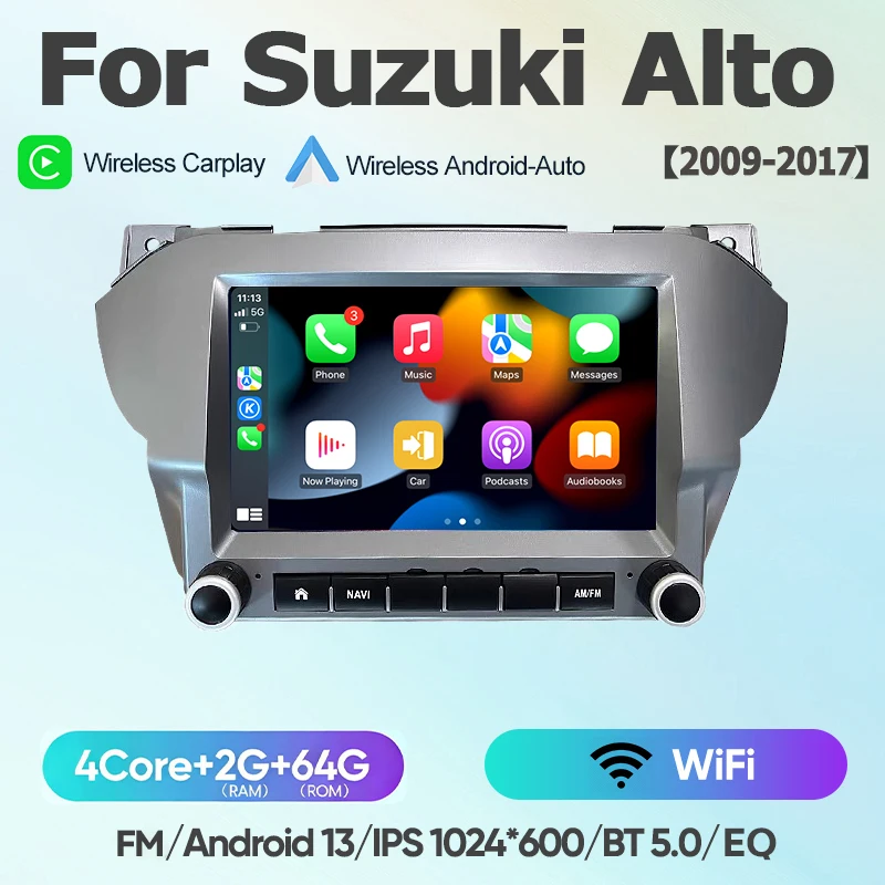 Voor Suzuki Alto 2009 - 2016 Nissan Pixo 4G+WiFi Android 13 draadloze CarPlay autoradio multimediasysteem navigatie BT radio