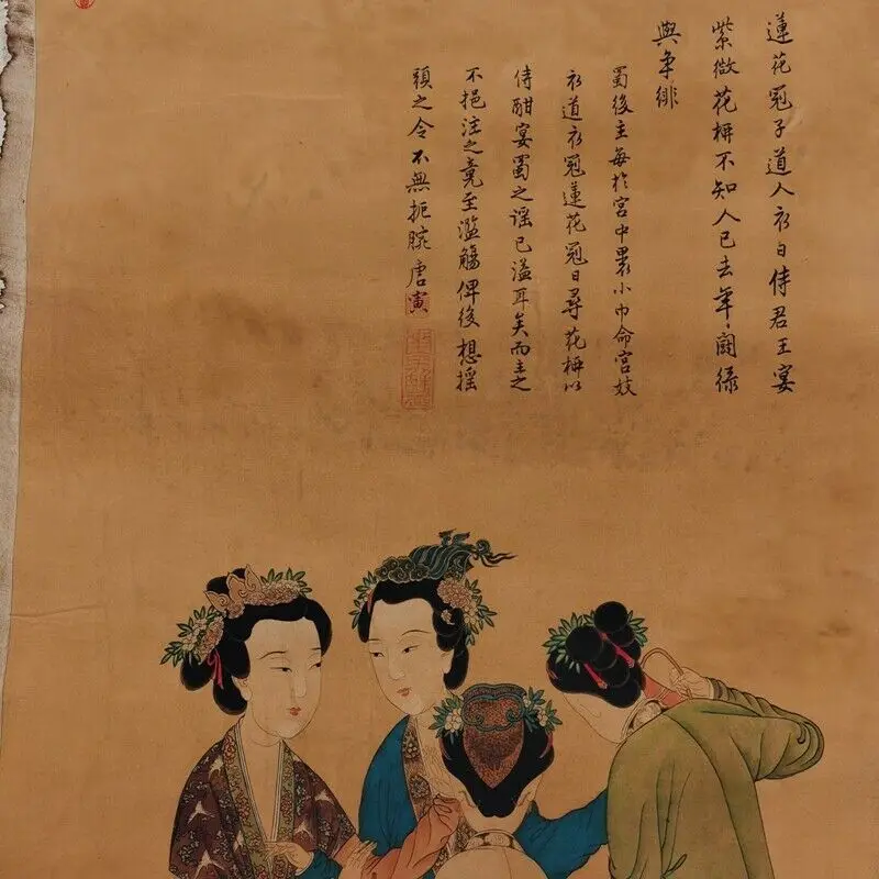 Old Chinese calligraphy Scroll painting Hand Painted“Tang Yin four beauty