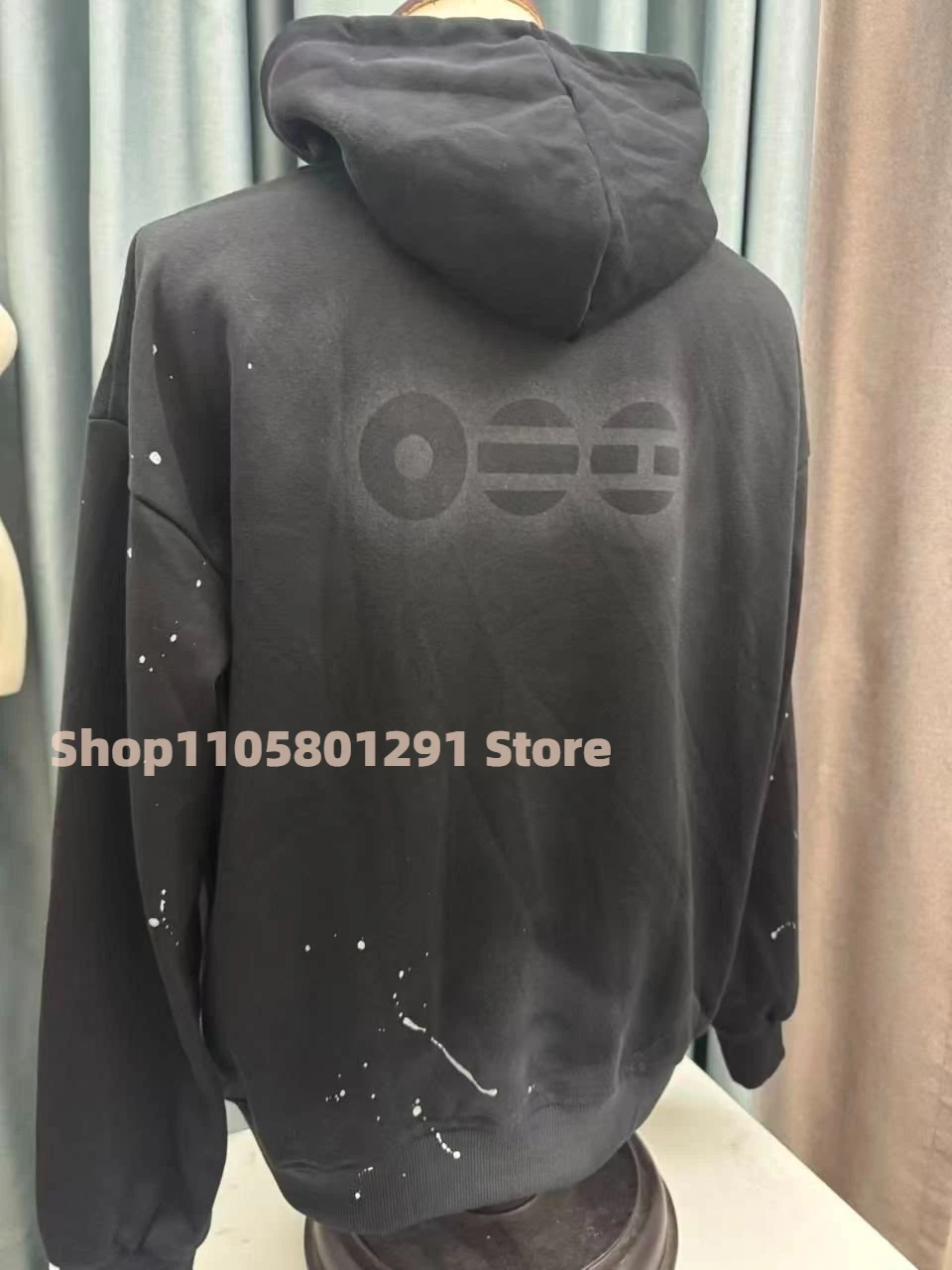 Vintage Washed Hoodie, ARIRANG Splash Ink Print Logo Pullover Hooded Sweatshirt, Loose Casual Street Sports Fan Outer Top