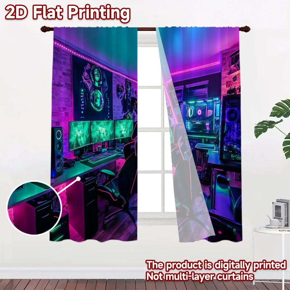2D flat 2pcs Curtain Modern Minimalist Style Gaming Room Digitally printed polyester, colorfast Party Decorations Perfect for