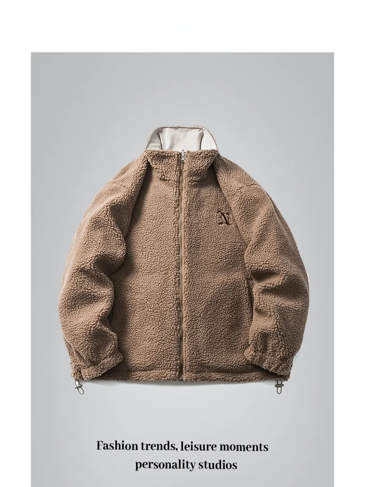 

ANXIE Brand Select Double-Sided Wear Lamb Fur Cotton Jaet Men's High Street Unique Design Thi Warm Casual Sle Polyester...