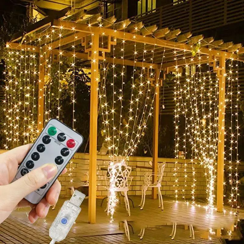 USB Plug-in Curtain LED String Lights Christmas Decoration with Remote Control Holiday Wedding Indoor Bedroom Home Party Lights