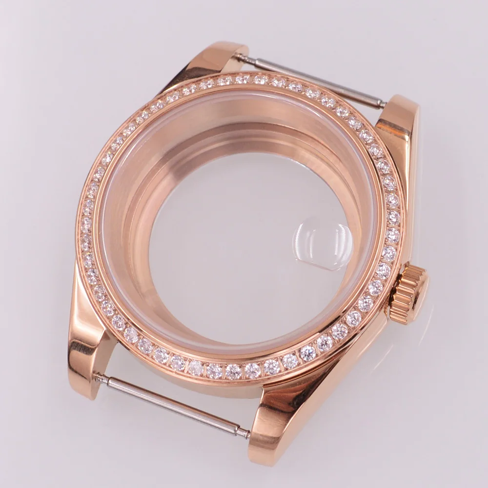 

36MM/40MM Sapphire Glass Watch Case Fit NH35 NH36 PT5000 ETA2824 ST2130 Movement Rose gold