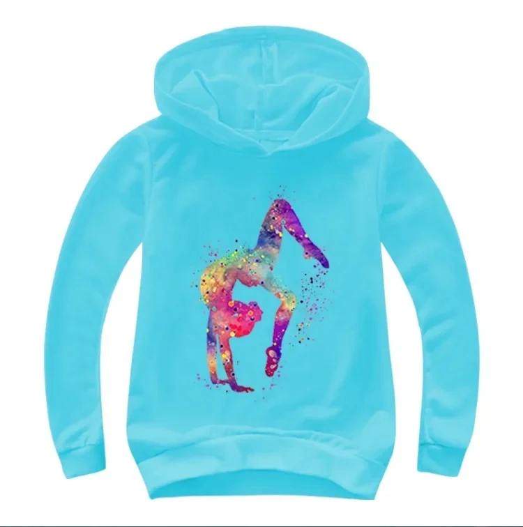 Watercolor Gymnastics Cute Cartoon Hoodies Kids Boys Sweatshirts Pullover Outerwear Hoodie Girls GYM Streetwear Hoody Boys Cloth