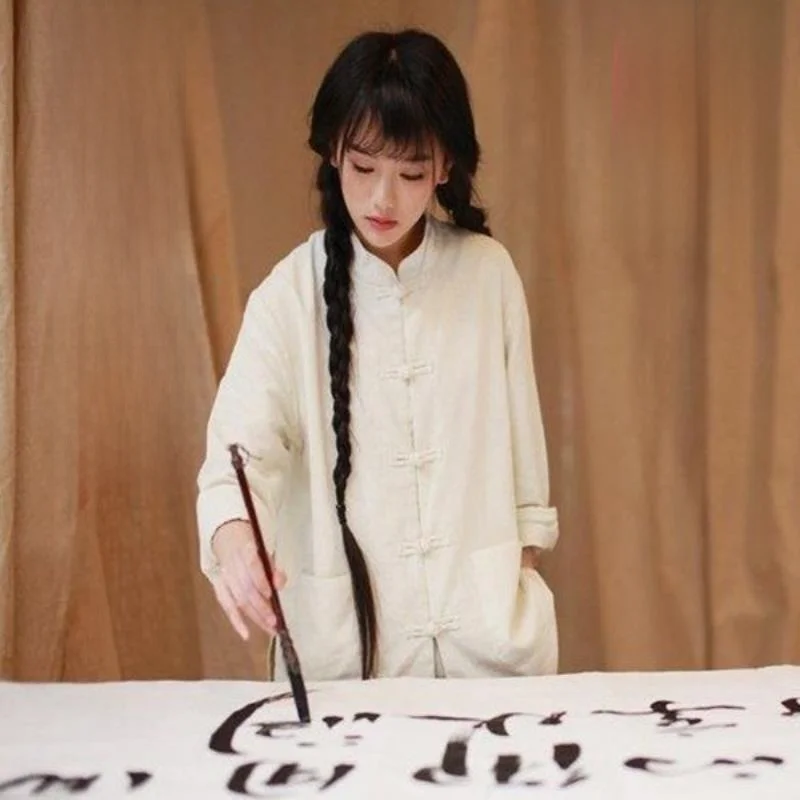 

LiZiqi Ретро хлопковый льняной кардиган на пуговицах High End Tai Chi orm Мужчины Женщины Лето Sle Традиционный дизайн костюма Тан