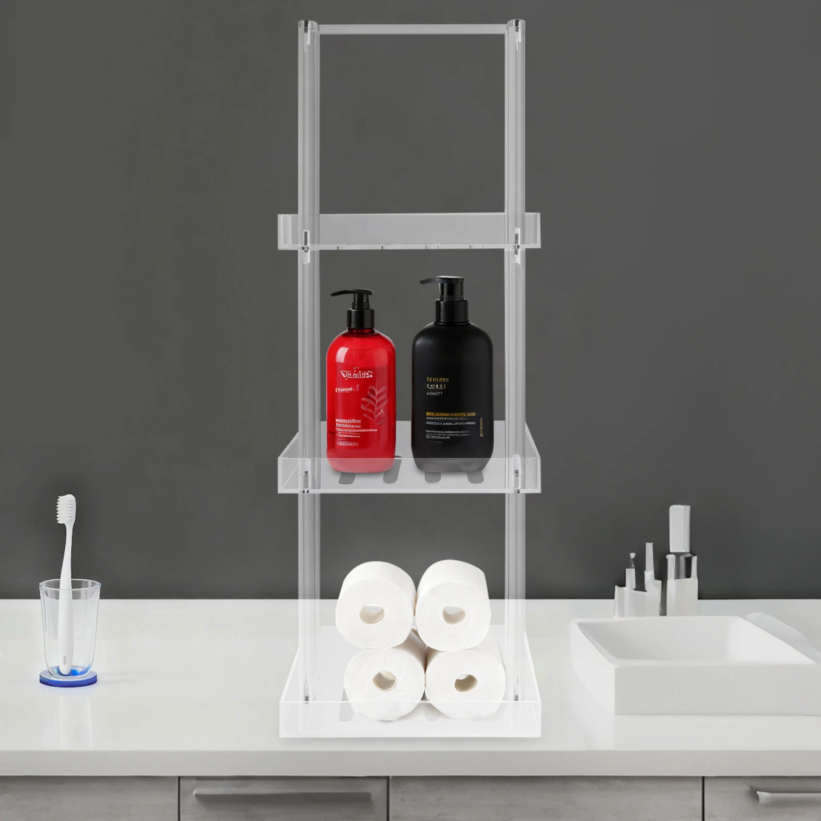 3-Tier Shower Organizer Stand Acrylic 11x10x34.6 Inch Freestanding Corner Caddy for Bathroom Toiletries Storage
