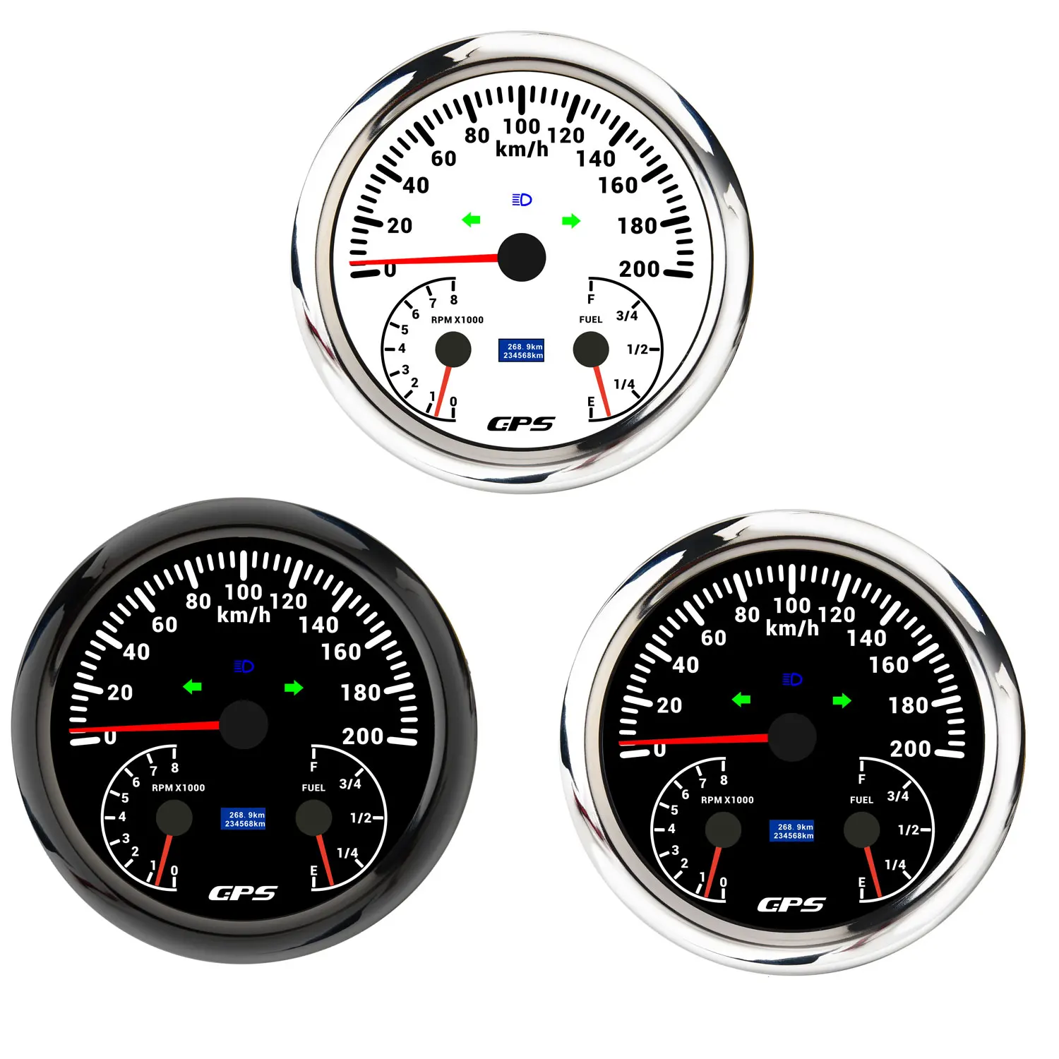 

3IN1 110mm GPS Speedometer 200Km/h Tachometer 8K RPM Meter Fuel Level Gauge Water Temperature Gauge For Motorcycle Yacht