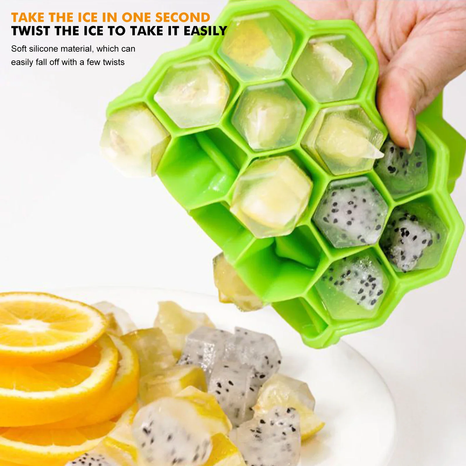 

Ice Cube Making Silicone Mold BPA Free 37 Cavity Honeycomb Shape Reusable Ice Cube Mold with Removable Lid