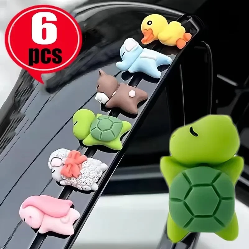 6PCS Car Ornaments Car Center Console Display Screen Car Interior Decorations Little Turtle Cute Pendant Doll Girl Pendant Decor