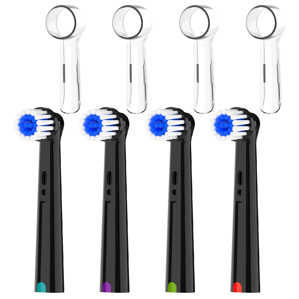 

4 мягкие сменные насадки для щеток и 4 пылезащитных защитных колпачка для насадок зубных щеток, совместимые с электрической зубной щеткой Oral B.