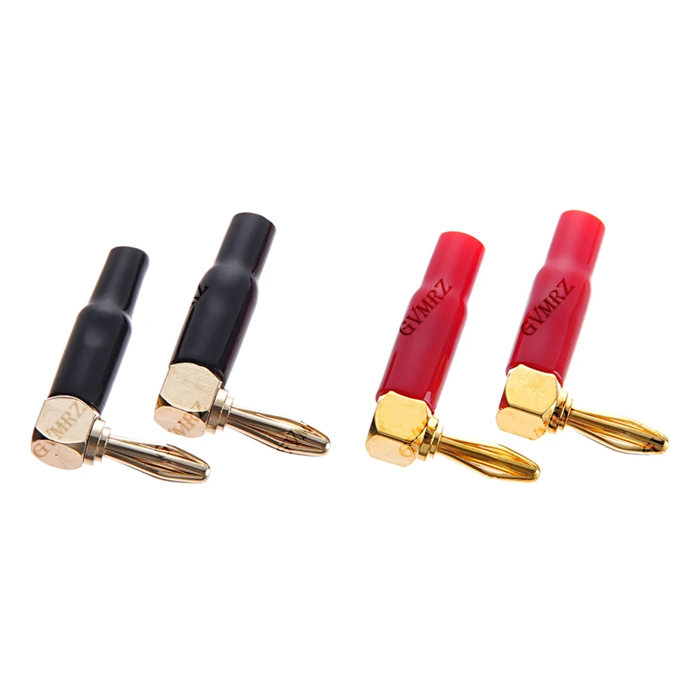 2PCS 4mm L-shaped Right Angle Banana Plug Soft Plastic Shell 90 Degree Banana Connector Red Black for Audio 4mm 90 Degree