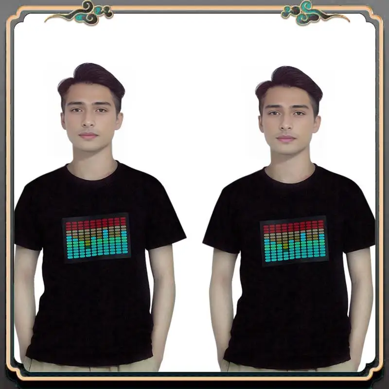 

B11A-2X Men Sound Activated Led T-Shirt Light Up Flashing Rock Disco Equalizer Short Sleeve Led T Shirt M