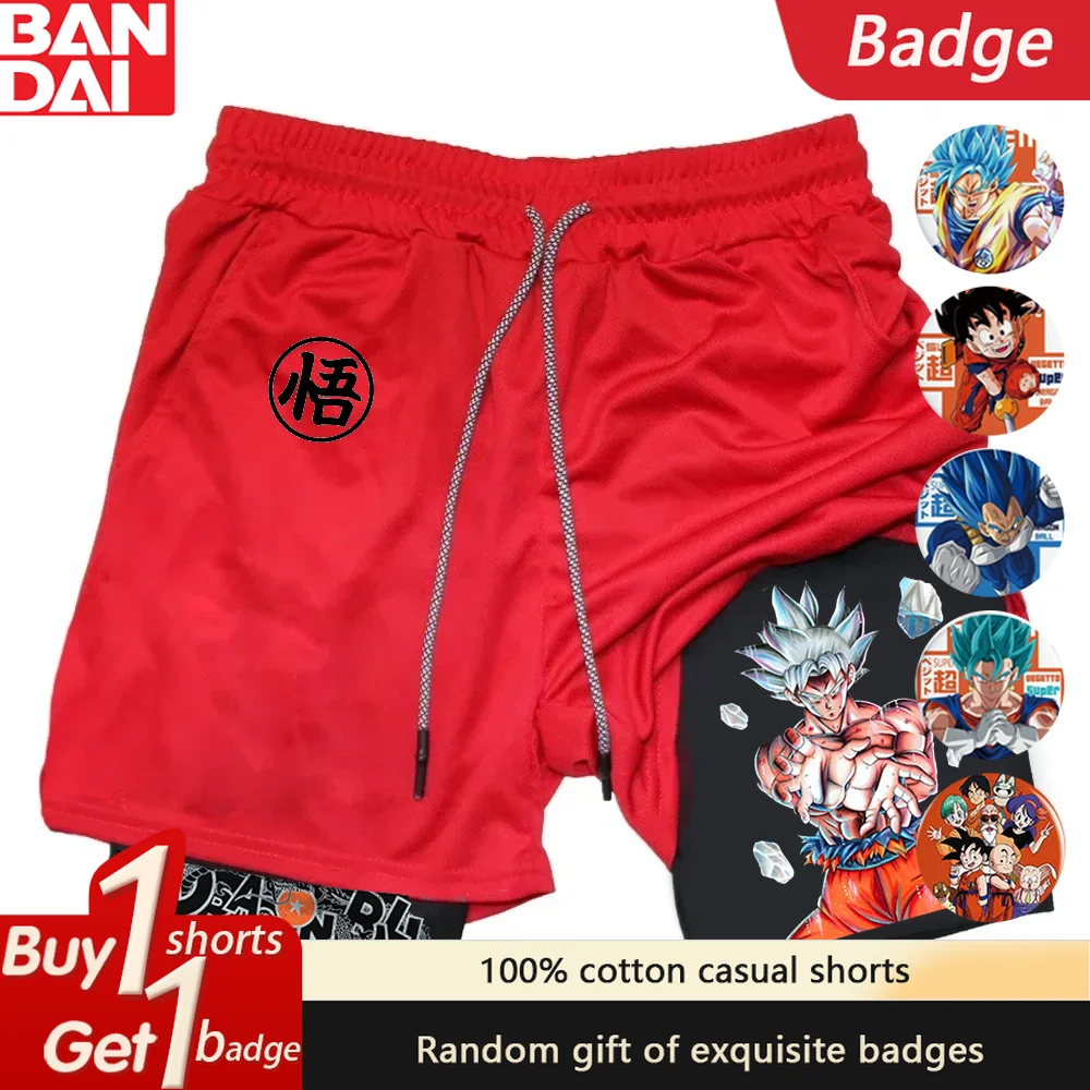 Pantalones cortos con estampado de Anime Dragon Ball para hombre y mujer, pantalones deportivos informales dos en uno transpirables de secado rápido para correr, verano 2025