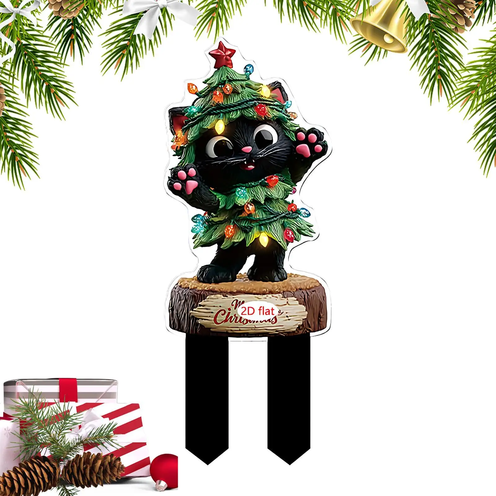 Estacas de jardín navideñas, estacas decorativas de jardín para decoración navideña, suministros de fiesta acrílicos planos 2D para maceta, maceta