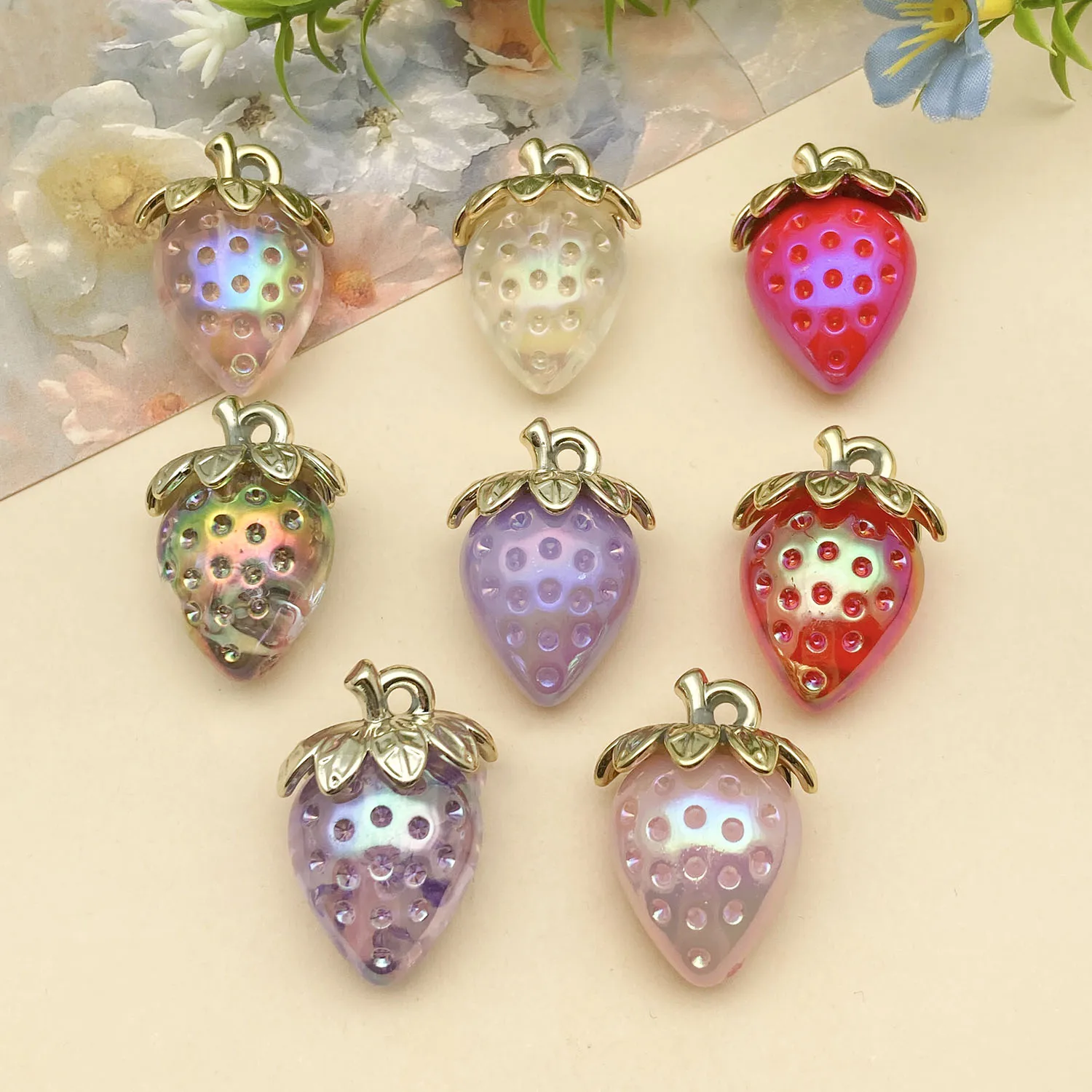5/8pcs Acrylic Strawberry Charms,Resin Three-dimensional Fruit Pendants,For DIY Earring Necklace Keychain Jewelry Making Finding