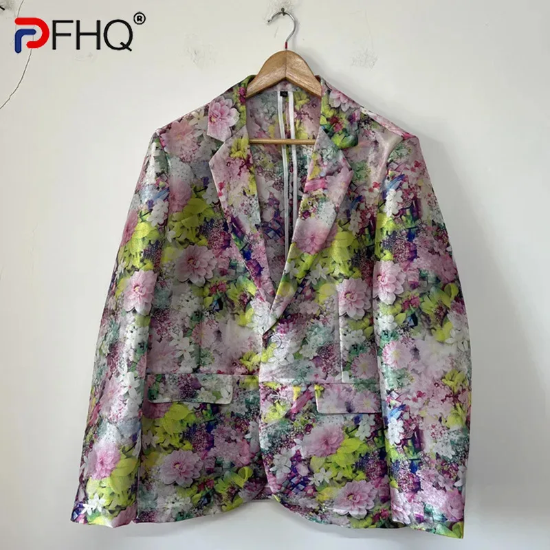 

PFHQ Male Oil Painting Organza Suit Jackets Summer Creativity Delicacy Haute Quality Men's Print Art Loose Blazers New 21Z4702