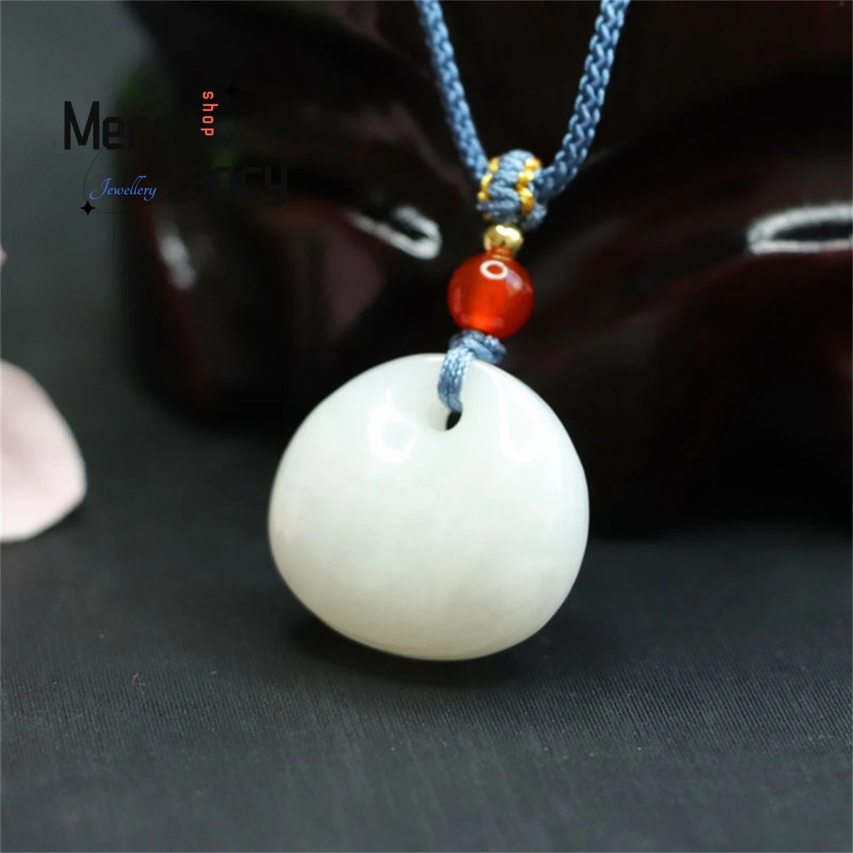 Natural Hotan Sheep Fat White Jade Princess Buckle Pendant Simple Elegant Personalized Charm Fashion Versatile Exquisite Jewelry