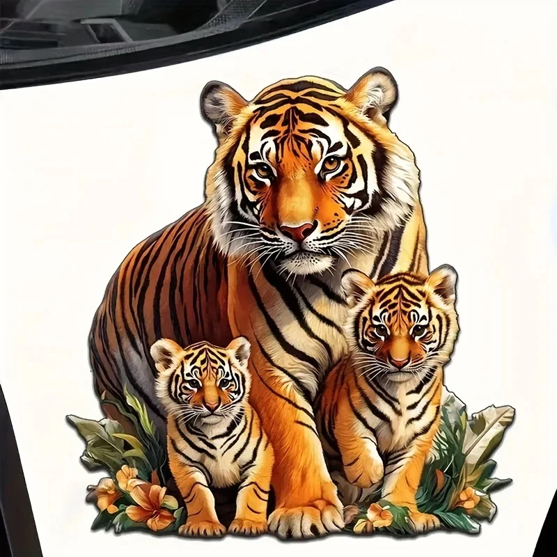 13x14cm Tiger Mother and Son Car Stickers, Waterproof Vinyl Decals, for Windows, Bumper, Exterior Decorative Accessories