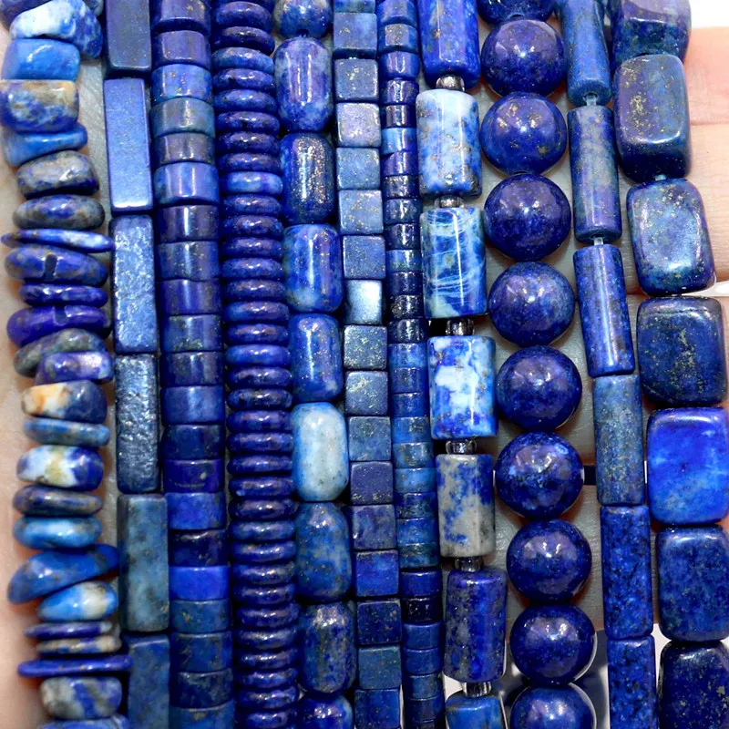 JCXAZSJ Pierre naturelle Lapis Lazuli, Tube rond à facettes, perles d'espacement amples pour la fabrication de bijoux, accessoires de collier de Bracelets faits à la main 3