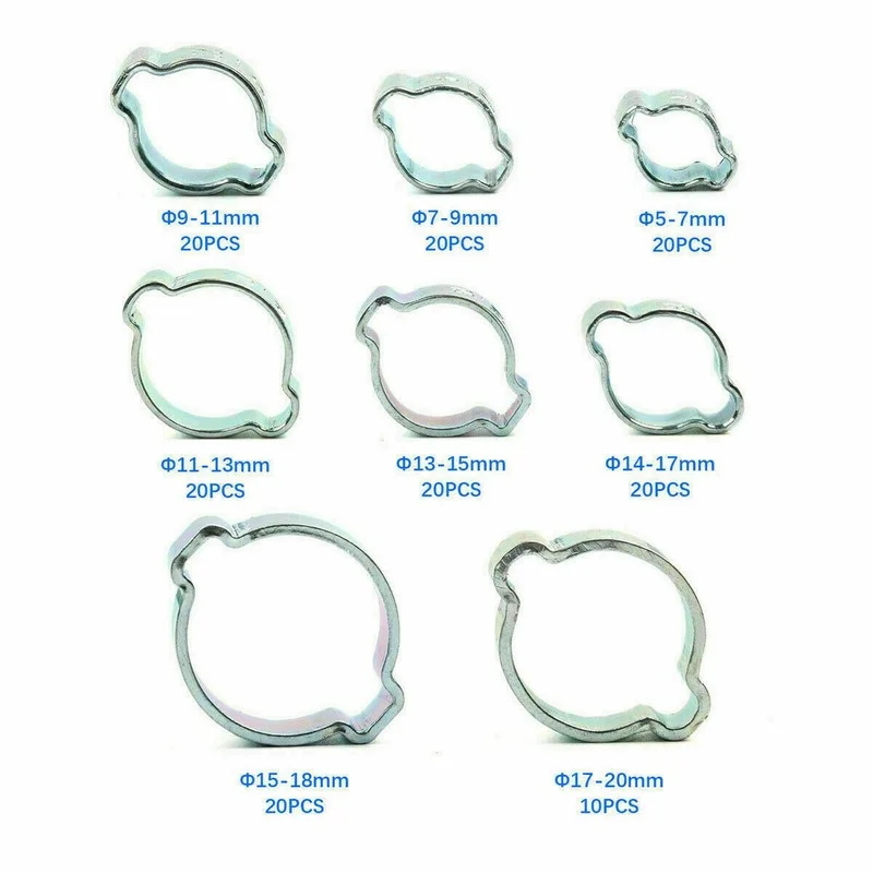 Abrazadera de manguera de doble oreja, Kit de abrazaderas de tubo de combustible, unidad helicoidal, Clips, Alicates de abrazadera, 5-20mm, 80 piezas