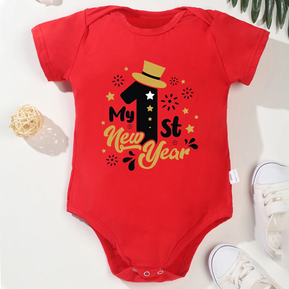 High Quality Cotton Newborn Clothes My 1st New Year Beautiful Baby Boy Girl Onesies Short Sleeve Cozy Home Infant Romper Pajamas