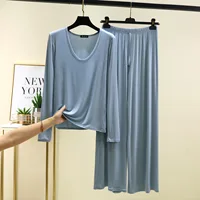 M to 6XL Modal Long sleeve U-Neck Tshirt and Wide leg pants Plus size Women Loose Pajamas set solid color Thin Homewear clothing - Image 3
