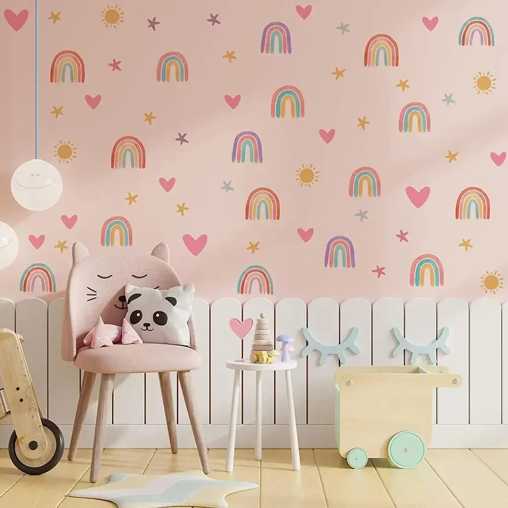 4PCS 30 X 20cm PVC Wall Stickers Rainbow Stars Love Self-adhesive Wall Decals for Girls Boys Baby Bedroom Nursery Wall Decor