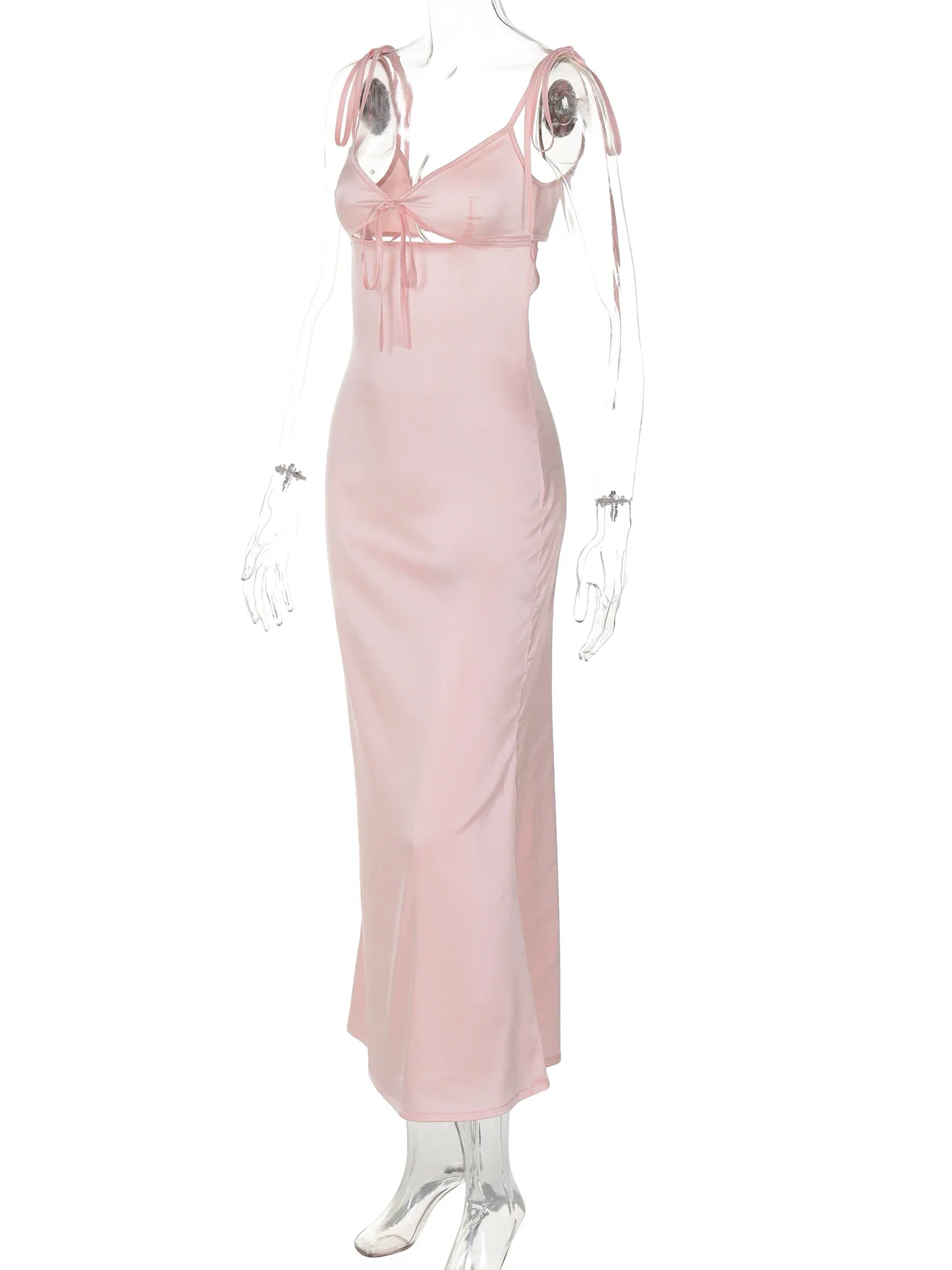 Backless Lace Up สปาเก็ตตี้ตัดออก Midi ชุดผู้หญิงคลับวันหยุดชุดราตรี Y2K เสื้อผ้า Drop Shipping