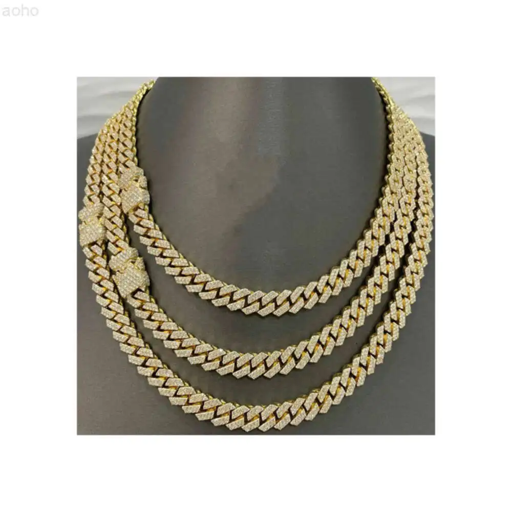 

10mm Miami Cuban Link Chain Vvs Moissanite Diamond Stubbed 925 Sterling Silver Gold Plated 18-24 Hip