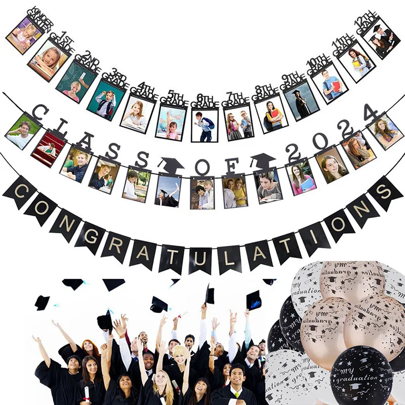 2024 graduation celebration party venue atmosphere layout grade university high school commemorative graduation photo flag