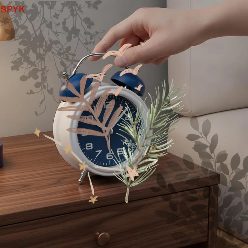3/4.5in Twin Bell Alarm Clock Creative Desk Round Alarm Clocks Mute Mechanical With Night Lights Household Supplies Home Decor