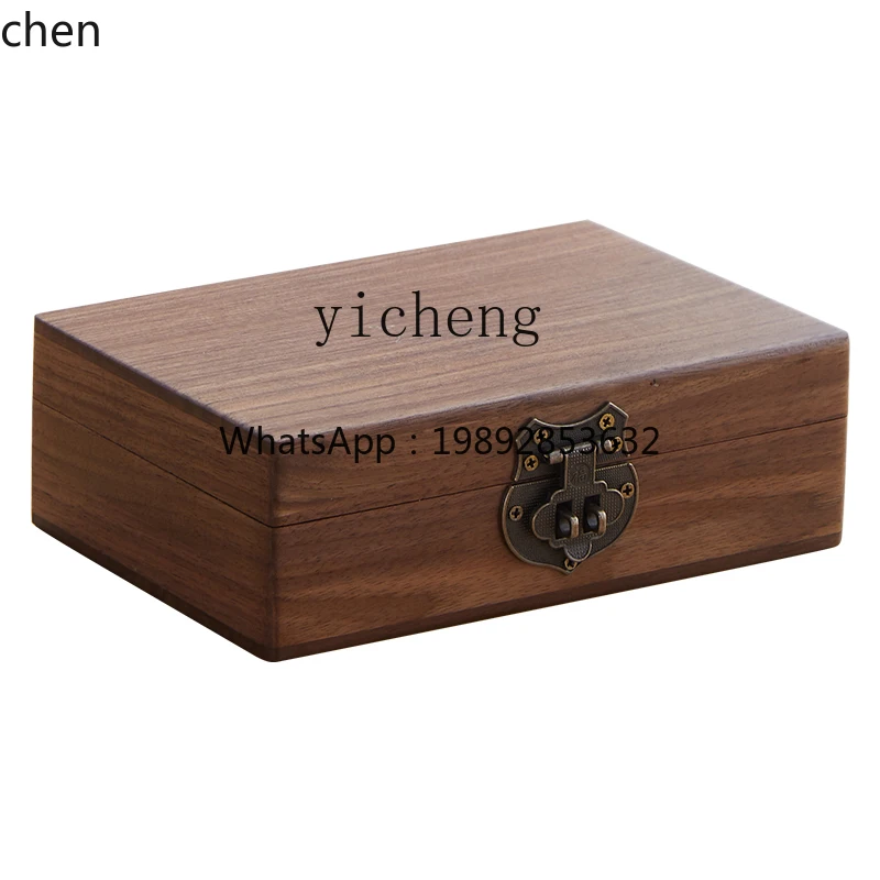Lockable Stamp Storage Box Wooden Document Desktop Organizer Home Solid Wood Storage