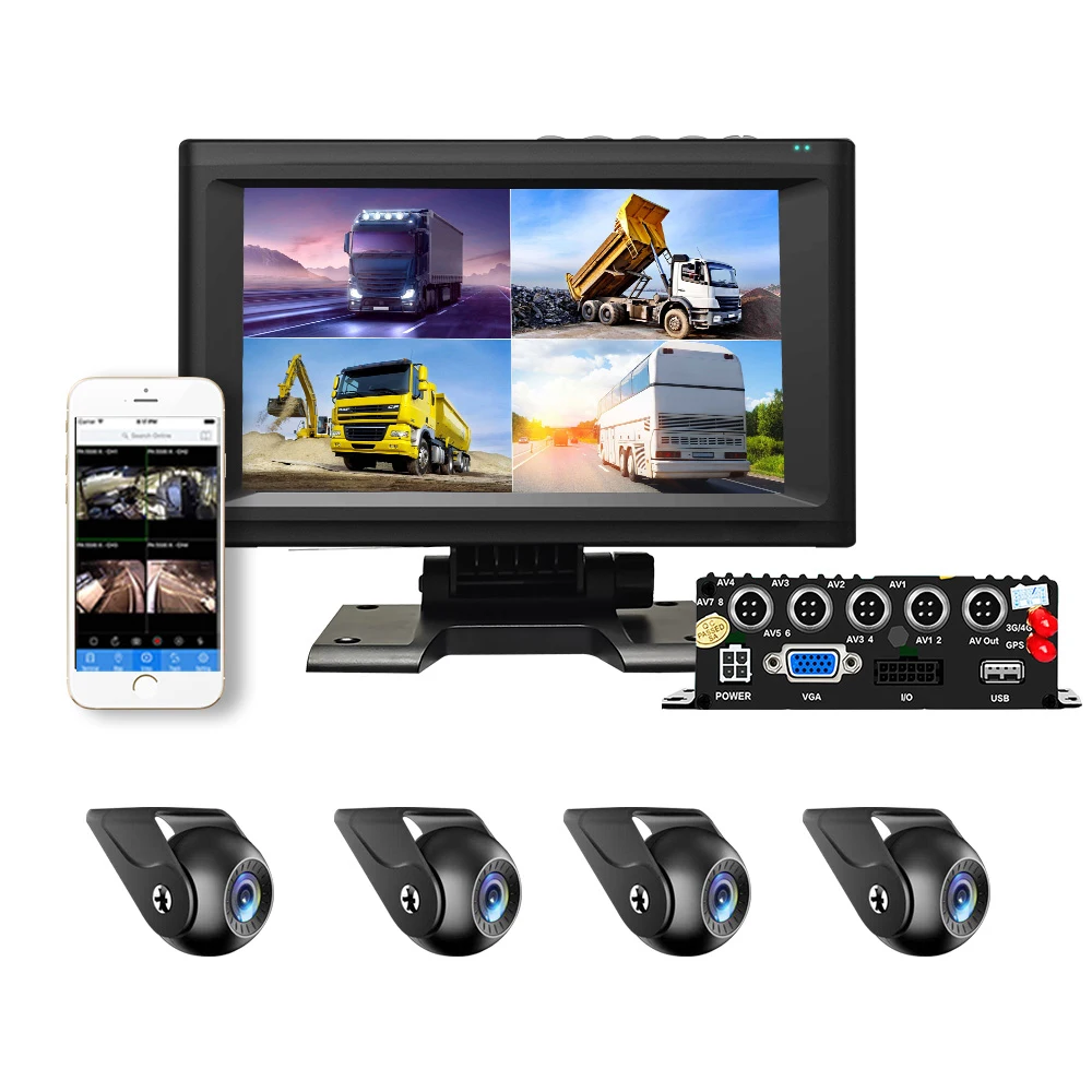 4G WiFi GPS ADAS DMS AI System 7 Inch 1080P 4-Channel DVR School/Bus/Truck Black Box With Rear View Dash Cam For Vehicles