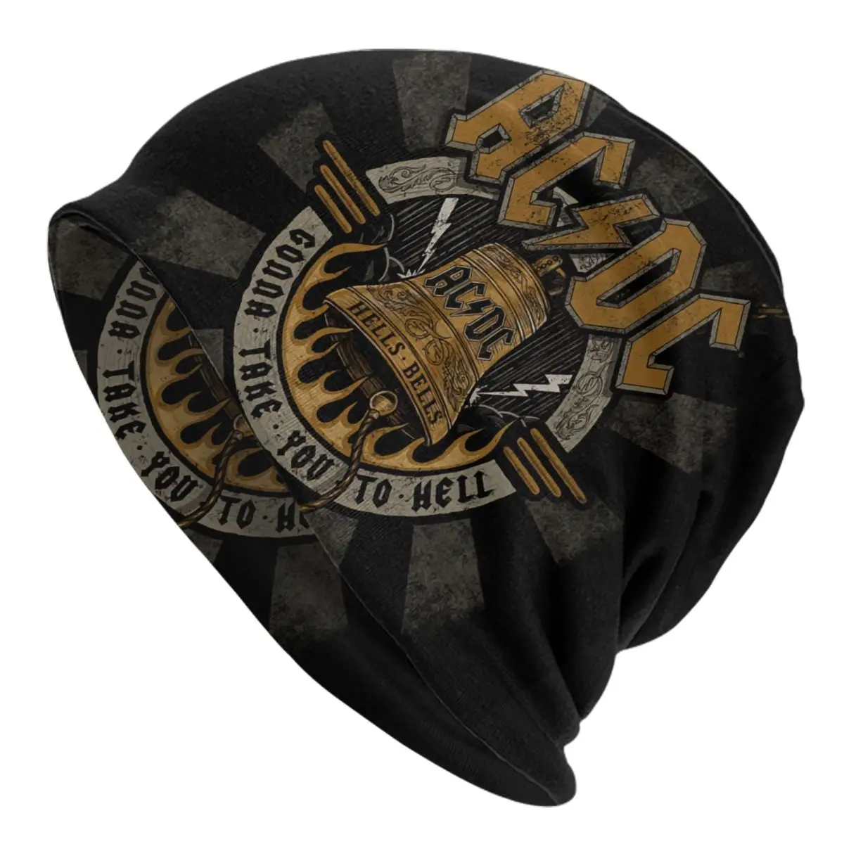 

Custom Hells Bells AC DC Bonnet Hat Knit Hat Men Women Unisex Adult Retro Rock Heavy Metal Warm Winter Skullies Beanies Caps