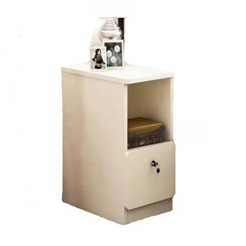 

Bedside Table Modern Simple Storage Cabinet Ultra Narrow Rounded Corner Locker With Lock Storage Bedside Cabinet Tidy BT003