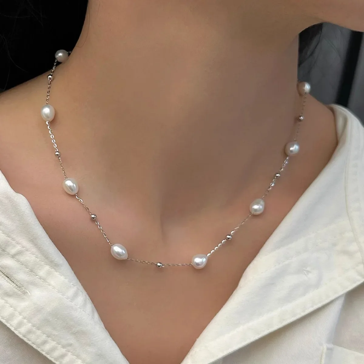 

YWYC 2025 New In 5-6mm 100% Freshwater Pearl Necklaces for Women Copper Alloy O Chain 36cm+5cm Adjustable Necklaces Jewelry Gift