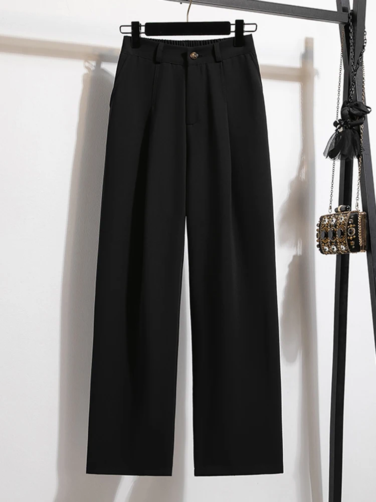 High Waist Women Suit Pants Fall Straight Office Ladies Korean Fashion Trousers Casual Button Loose Female Black Pants New