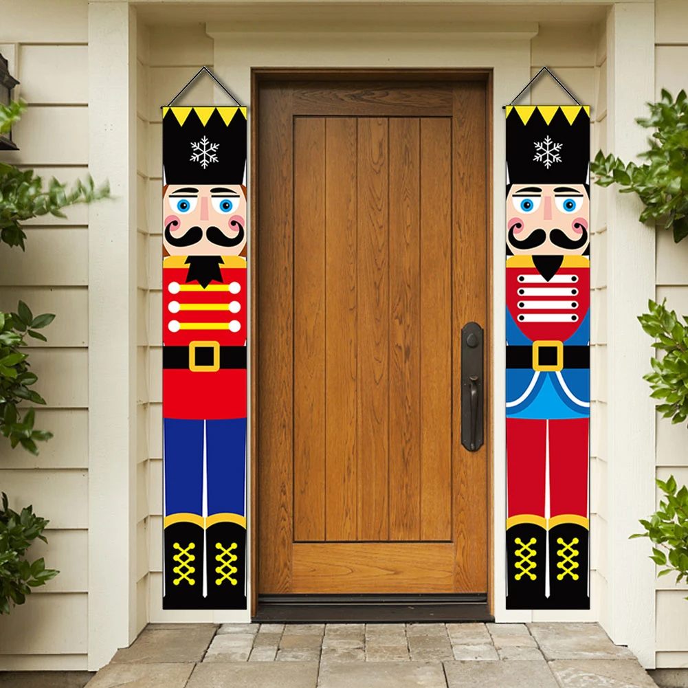 2 個のクリスマス兵士モデルバナー ホリデーハンギングバナー クリスマスデコレーション クリスマスカプレット 玄関ドア用 家族新年パーティー用