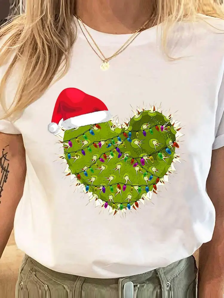 Christmas Light Trend Cute New Year Holiday Tee Clothes Clothing Prints Women Fashion Graphic Short Sleeve T Female T-shirts