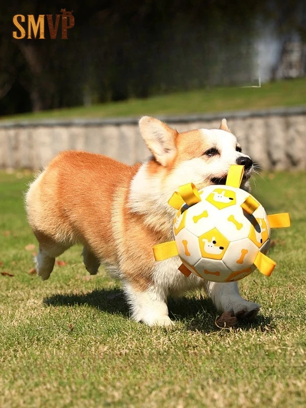 

Dog Soccer Ball Toy With Tabs Interactive Durable Bite Resistant Football For Dogs Outdoor Training And Play Fetch Toy