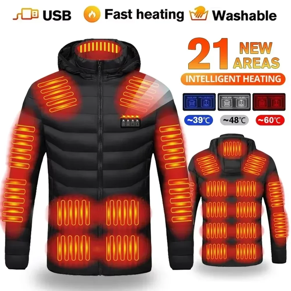 USB Heating Jackets Men Winter Warm Heated Parkas 21 Zones Electric Heated Jackets Waterproof Warm Jacket Coat Plus Size 7XL