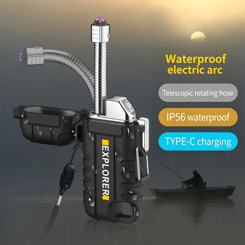 

F37 Outdoor Windproof Lighter, Retractable Flexible Hose Arc Lighter IP56 Water Resistant Rechargeable Plasma Lighter for Hiking
