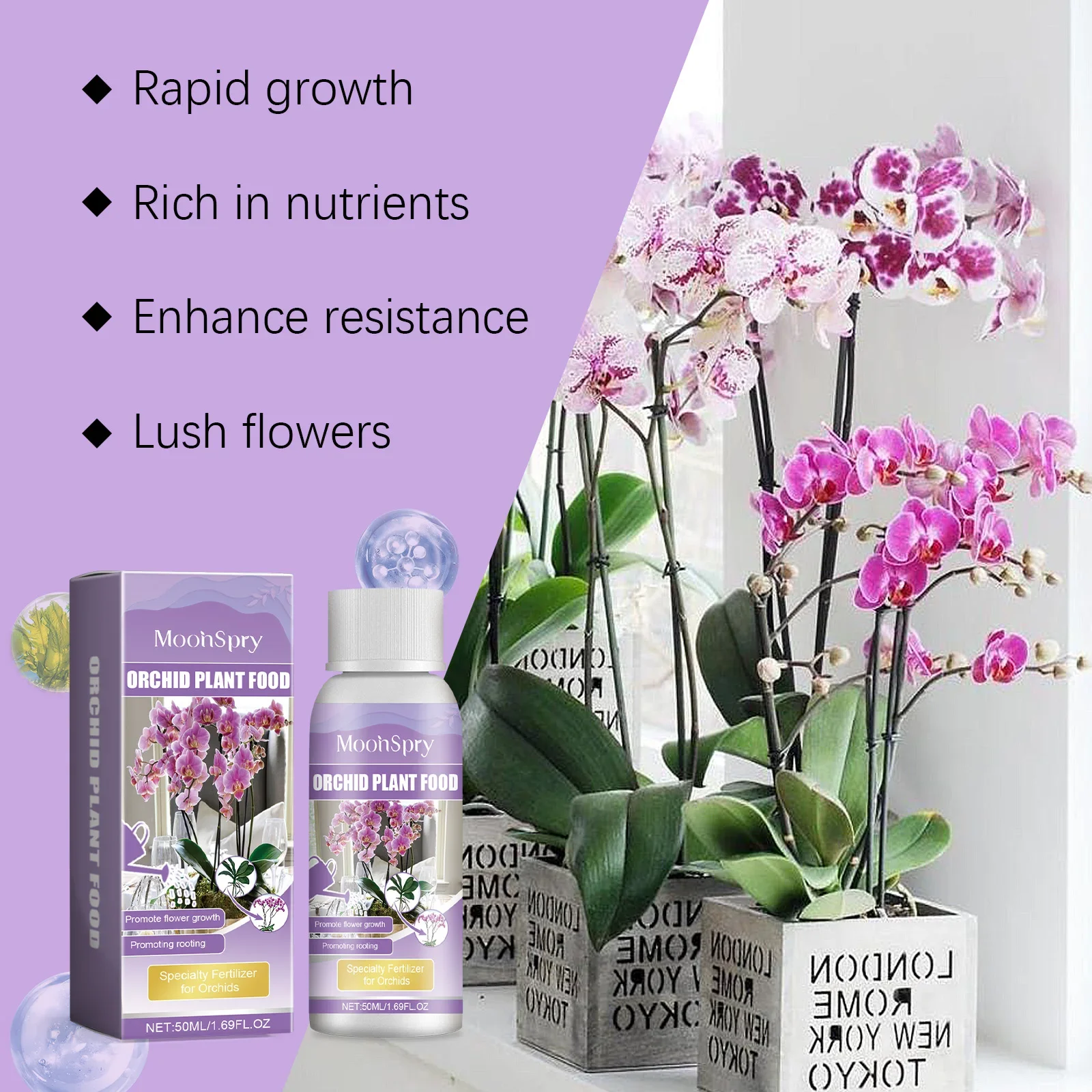 Orchid Plant Growth Agent - Flower Green Plant Special Nutrient Solution Orchid Potted Plant Universal, Orchid Fertilizer for Root Growth, Bloom Booster Plant Food, Liquid Nutrient for Potted Orchids, Green Houseplant Care, Prolonged Flowering
