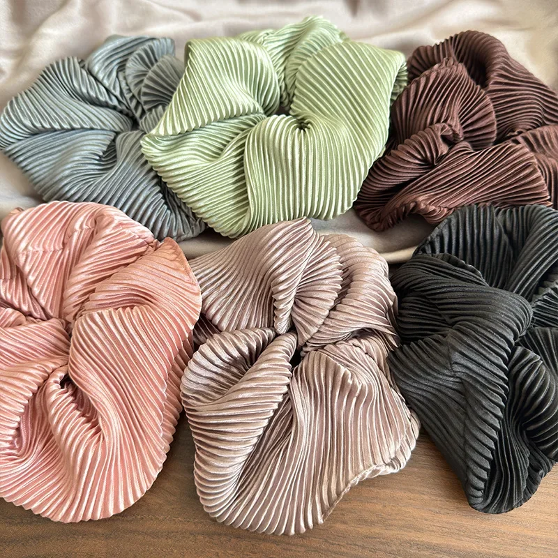 Silky Cream Glossy Large Hair Scrunchies Vintage Gentle Solid Color Hair Band Headband for Women Girls Elegant Elastic Hair Rope