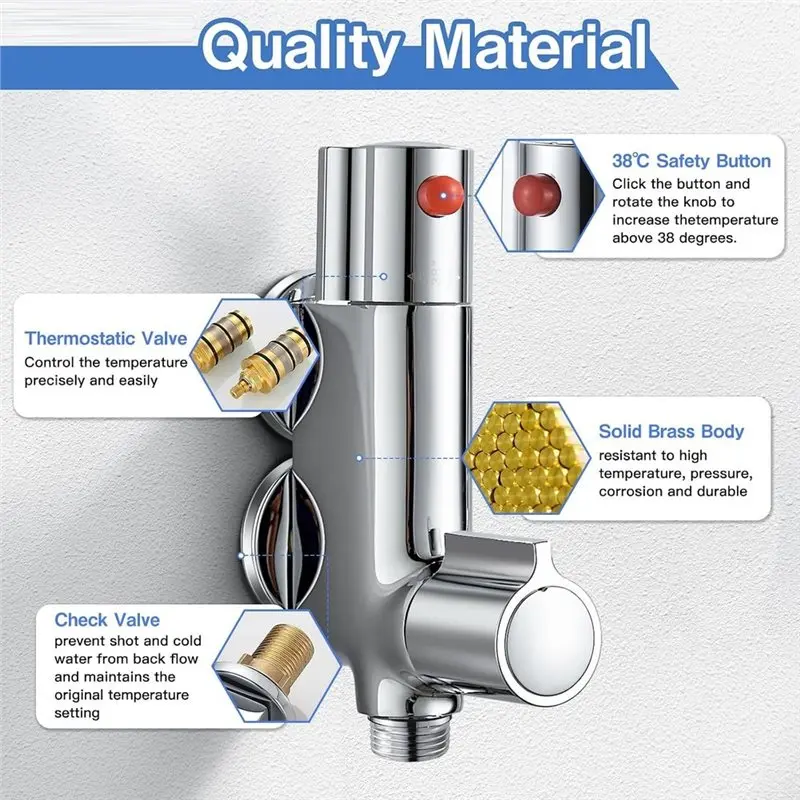 Mini-Thermostatic Shower Mixer Bar Caravan Vertical,Brass Thermostatic Shower Valve For RV, Yacht, Boat,1/2