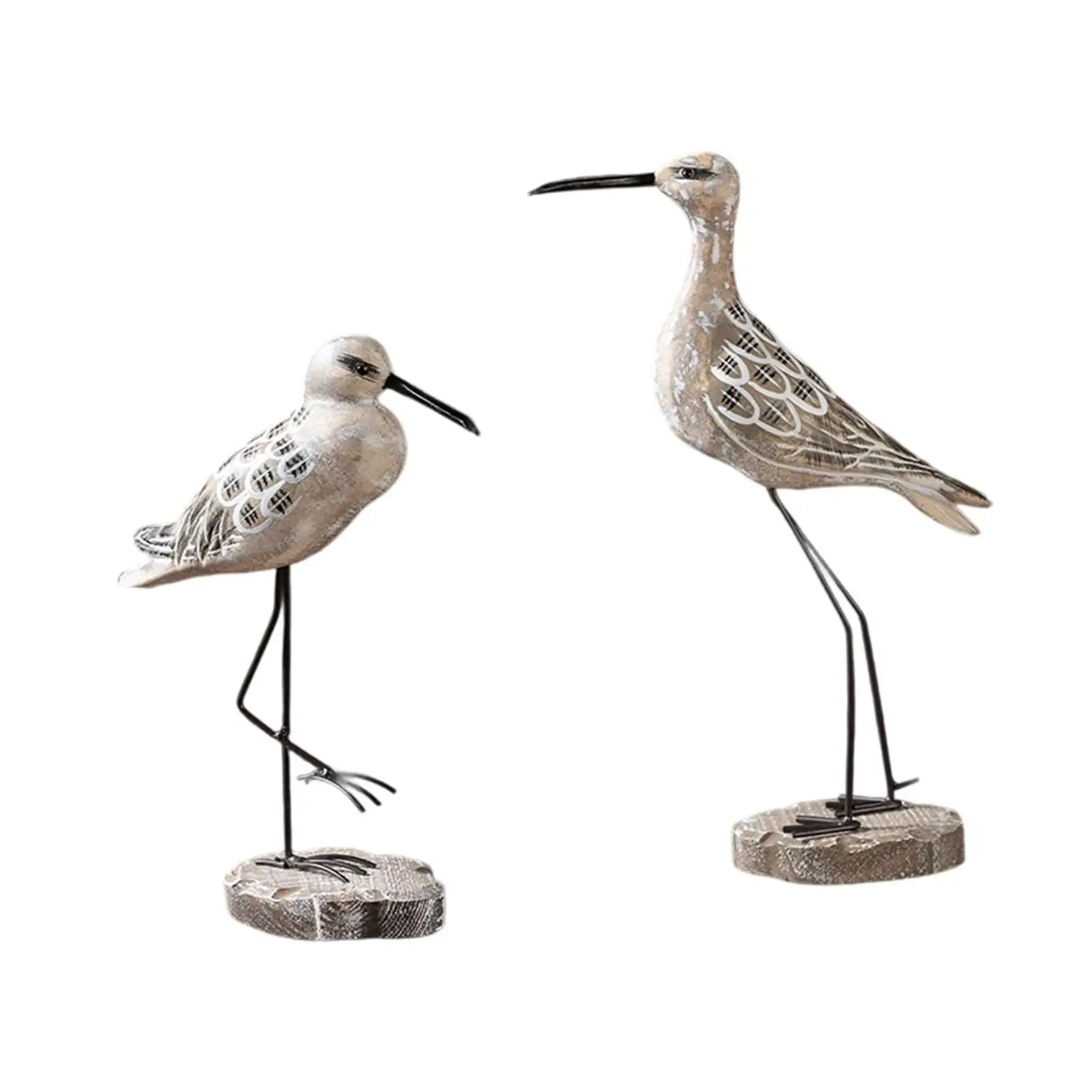 2 Pieces Wooden Seagull Figurine Sea Bird Statue Home Decor Housewarming Gift Collections Bird Sculpture for Bookshelf Patio
