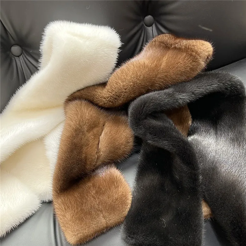 Winter Warm Fluffy Real Mink Fur Scarf Loophole Soft Luxury Neck Wraps for Cold Winter Rectangle Formal Collar