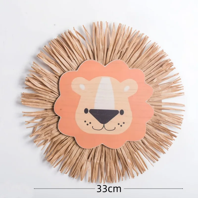 Nordic Nursery Decor Children’s Room Cartoon Lion Tiger Head Pendant Colorful Handmade Woven Wall Hanging Home Decoration