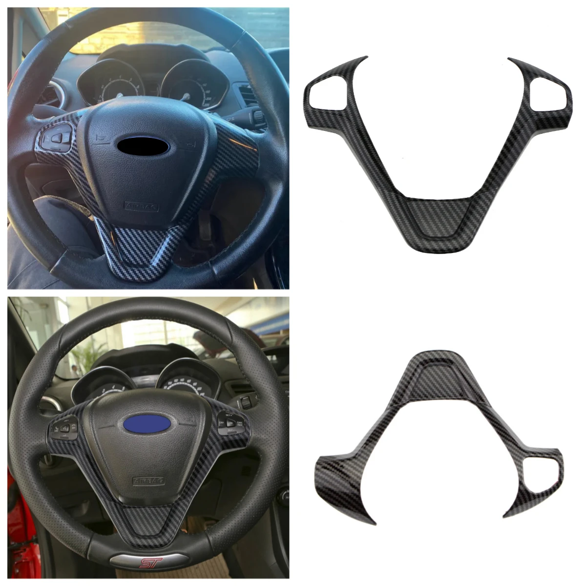 Cubierta Decorativa para el Panel del Volante del Coche, Adhesivos Decorativos para Ford Fiesta MK7 2009-2017 Ecosport 2012-2017, Accesorios