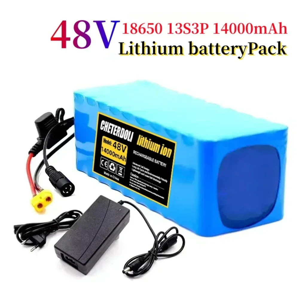 48-V-14-Ah-Lithium-Ionen-Akku (13S3P) – 54,6-V-Ladegerät und BMS im Lieferumfang enthalten, 700-W-Ausgang für 48-V-Motorsysteme